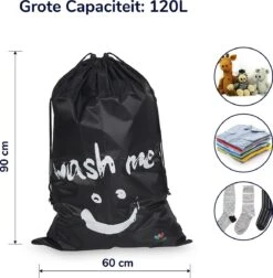 Wonair - Grote Waszak - Laundry Bag - Wash Me - 60x90cm - Zwart - Met Trekkoord -Schoonmaakserie Winkel 1178x1200 1