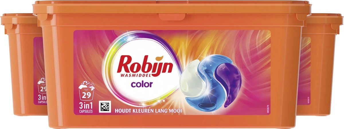 Robijn Color 3 In 1 Wascapsules - 3 X 29 Wasbeurten - Halfjaarbox 2 Robijn Color 3 In 1 Wascapsules - 3 X 29 Wasbeurten - Halfjaarbox - Afbeelding 2