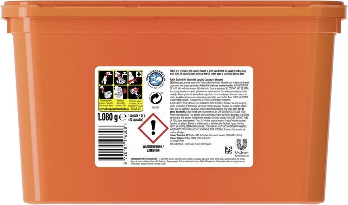 Robijn Wascapsules 3-in-1 Stralend Wit - 1 X 40 Stuks 2 Robijn Wascapsules 3-in-1 Stralend Wit - 1 X 40 Stuks - Afbeelding 2