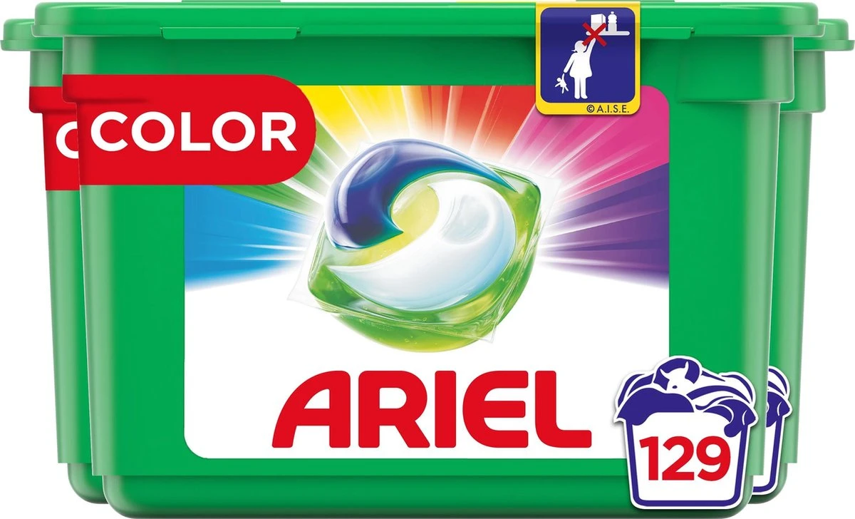 Ariel All In 1 Wasmiddel Pods Kleur Color - 3x43 Wasbeurten - Voordeelverpakking 1 Ariel All In 1 Wasmiddel Pods Kleur Color - 3x43 Wasbeurten - Voordeelverpakking
