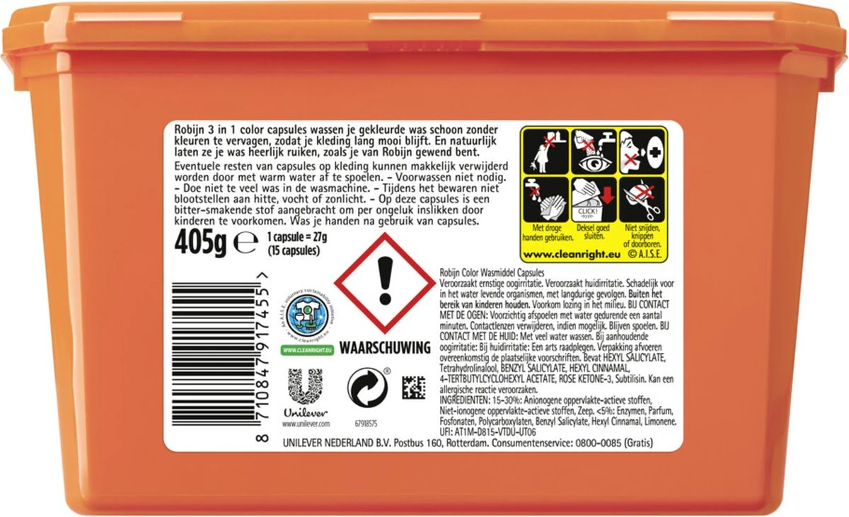 Robijn Wascapsules 3-in-1 Color 15 Stuks 3 Robijn Wascapsules 3-in-1 Color 15 Stuks - Afbeelding 3