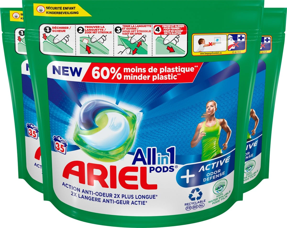 Ariel All In 1 Pods + Actieve Geurbestrijding - Wasmiddel Wascapsules - 3 X 35 Wasbeurten - Voordeelverpakking 1 Ariel All In 1 Pods + Actieve Geurbestrijding - Wasmiddel Wascapsules - 3 X 35 Wasbeurten - Voordeelverpakking