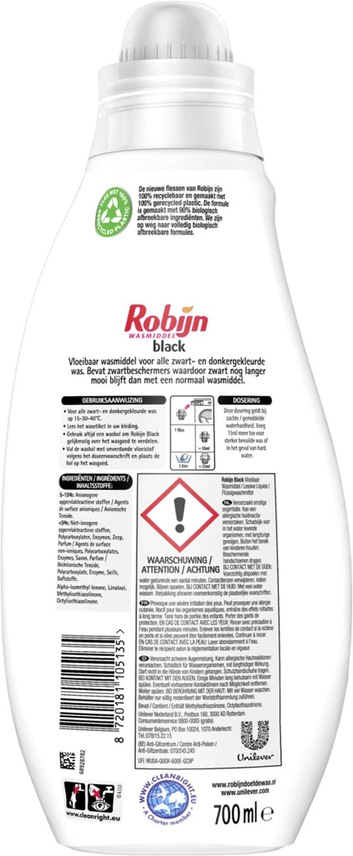 Robijn Vloeibaar Wasmiddel Black 8 X 700ml 112 Wasbeurten 3 Robijn Vloeibaar Wasmiddel Black 8 X 700ml 112 Wasbeurten - Afbeelding 3
